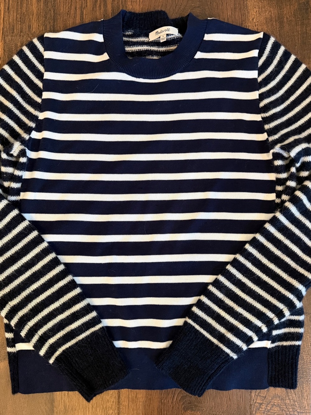 Madewell Mixed-Yarn Striped Sweater Women’s S Navy Cream Alpaca Blend